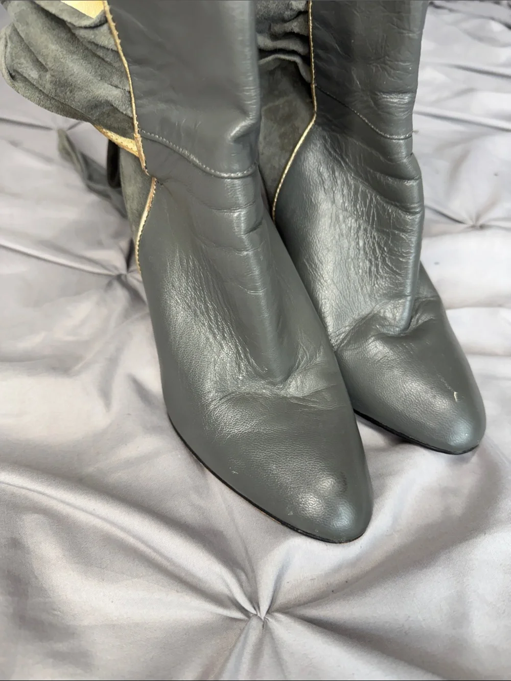 Aldo - Women's Gray Suede & Leather Ankle Boots with Tie Detail - Size 37 (6.5/7